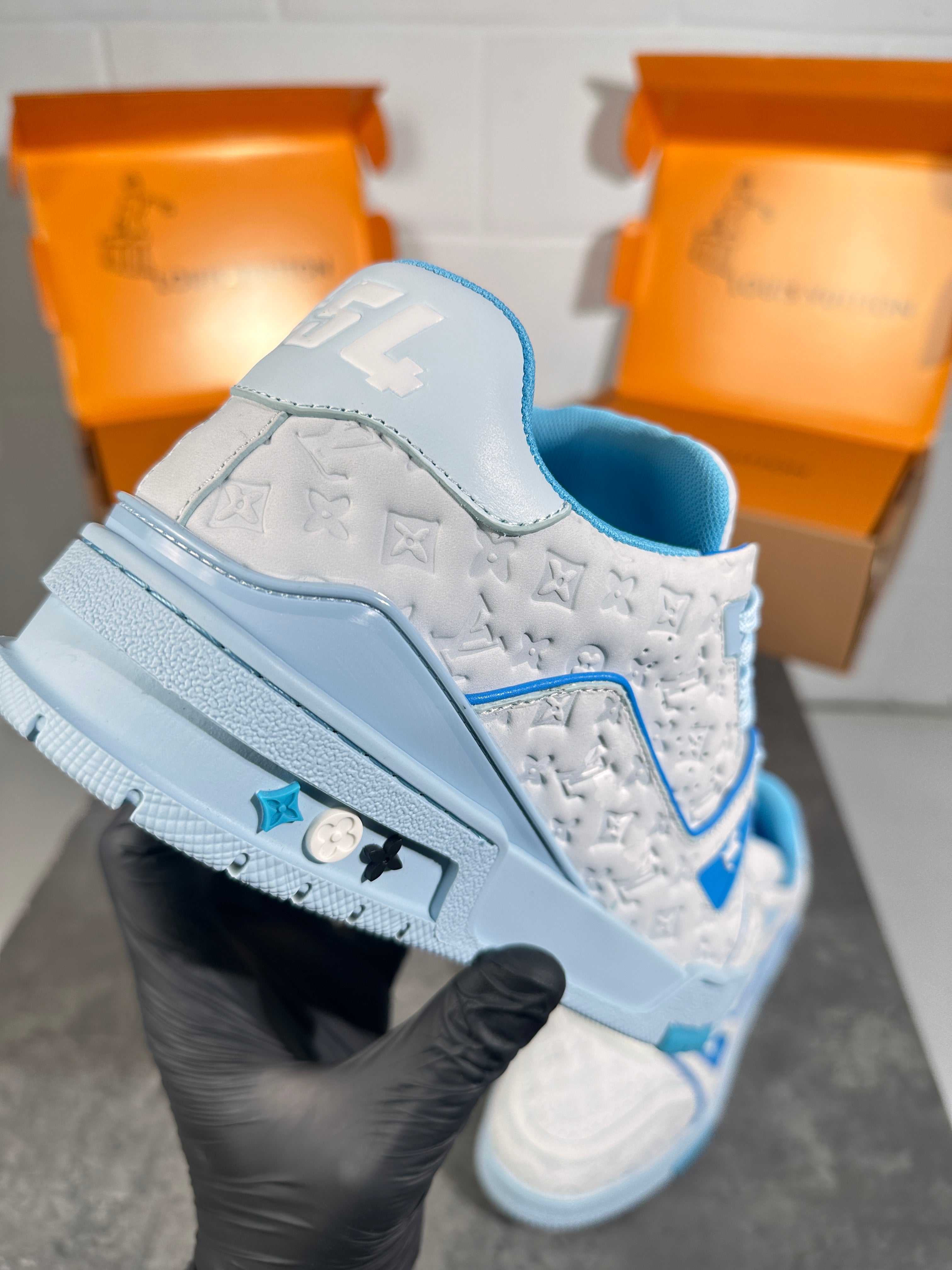 Lv baby blue logo trainers